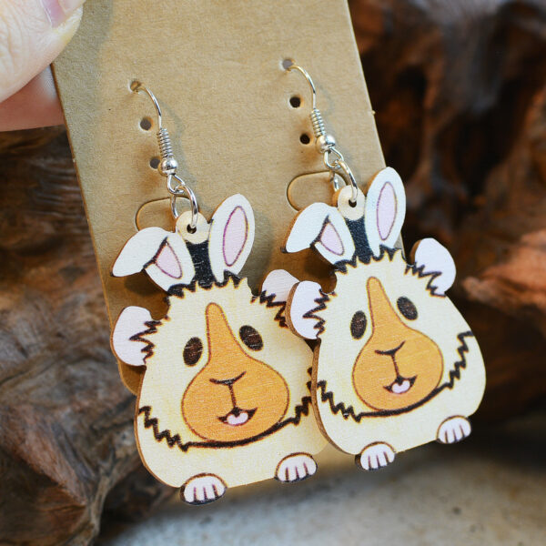 Wholesale Easter Cute Pig Rabbit Angora Rabbit Double-sided Wooden Earrings