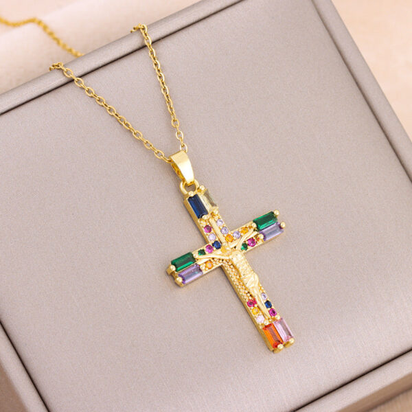 O1CN018NVEfX1xajOZZXlez__2213206166460-0-cib Wholesale Colorful Zirconium Cross Titanium Steel Necklaces