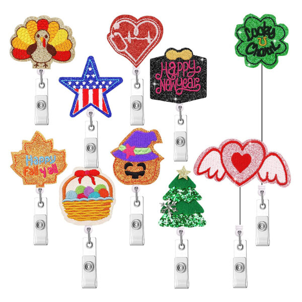 Wholesale ABS Festival Series Sparkling Pink Turkey Love Egg Maple Leaf Emblem Scroll Retractable Keychain