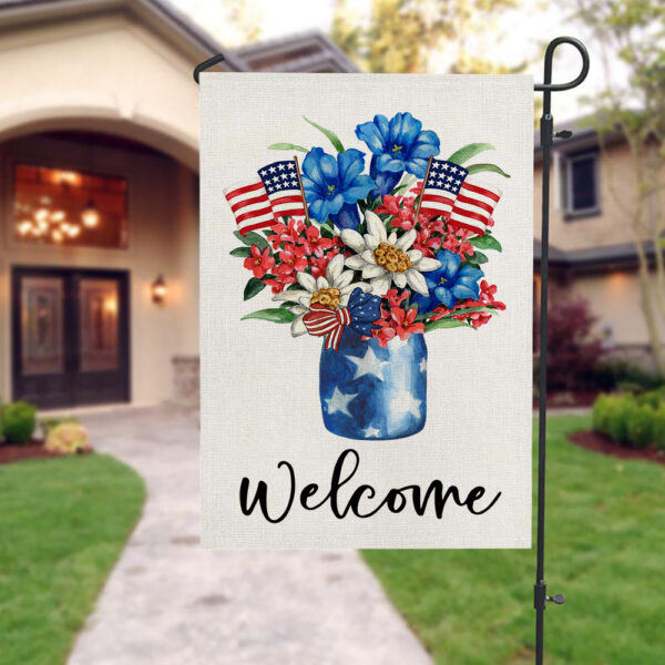 Wholesale Double Sided Garden Flag American Independence Day Linen Print Outdoor Courtyard Decoration Small Flag