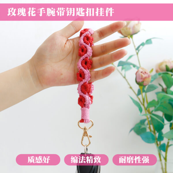 Wholesale Cotton Rose Woven Wristband with Keychain