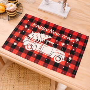 Red and black plaid printed placemat D car