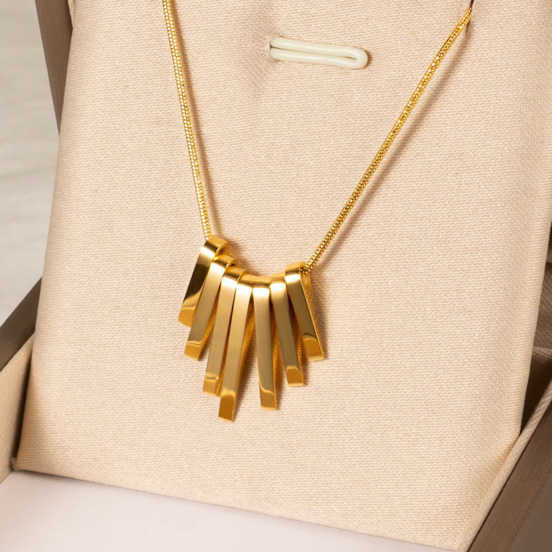 Wholesale of New Minimalist Fan Shaped Light Gold Collarbone Titanium Steel Necklace
