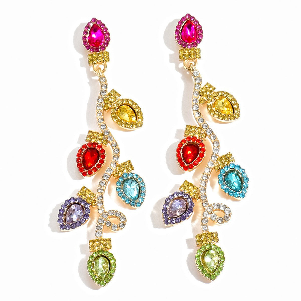 Wholesale Long Colorful op Crystal Christmas Light Bulb Earrings