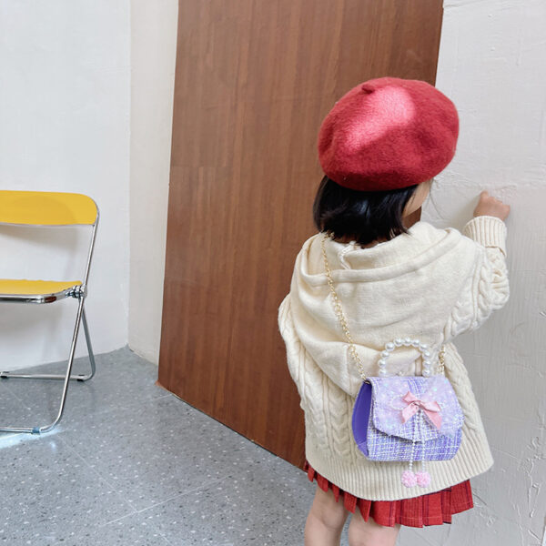 Wholesale Cotton Linen Pearl Bow Kids Shoulder Bag