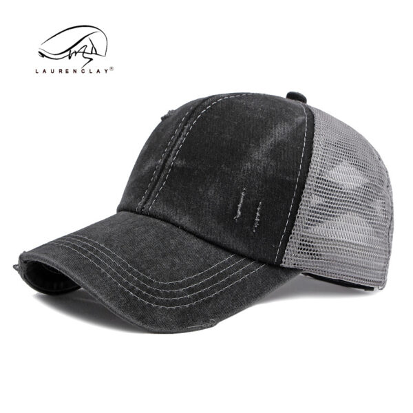 Wholesale Breathable Mesh Washed Distressed Crossover Ponytail Baseball Cap