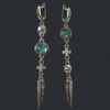 Wholesale Green Stone Cross Feather Metal Pendant Tassel Vintage Earrings