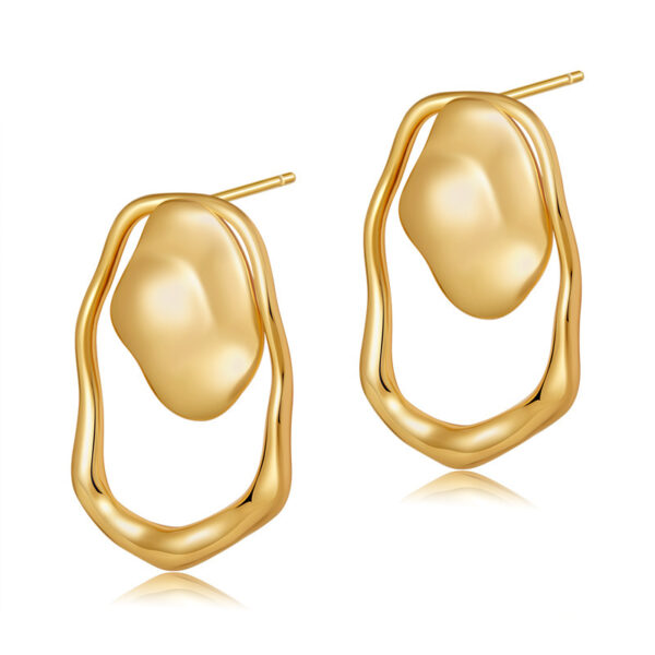 Wholesale Irregular Pleated S925 Silver Needle Round Vintage Gold-plated Earrings