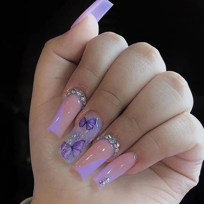 Wholesale Resin Crushed Diamond Ice Cream Taro Purple Butterfly Nail Art