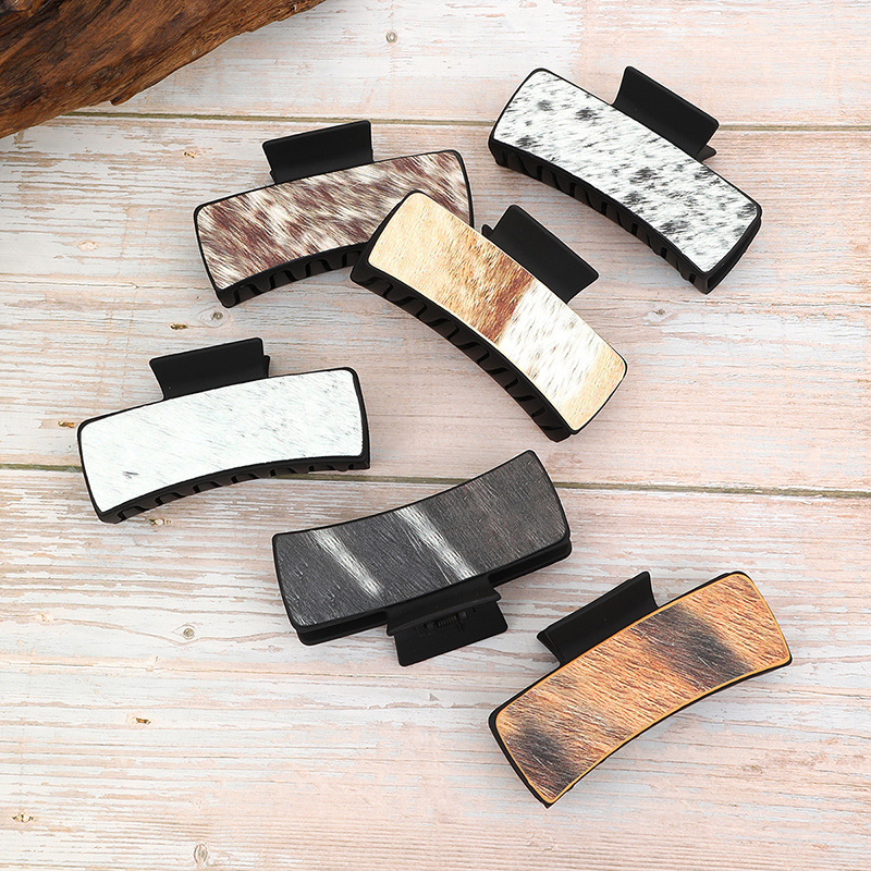 Wholesale Western Denim Horse Hair Craft Leather Women's Hair Clip Grab Clip Shark Clip Hair Aessories Clip
