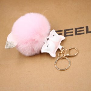 Shallow powder / Fox fur ball key chain