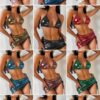 Wholesale Three-Piece Set Solid Color Foil Stamping Glossy Lace Up Swimwear