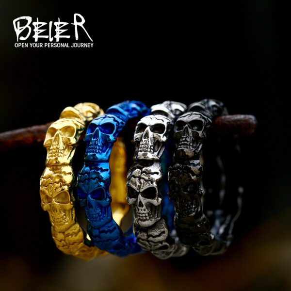 Wholesale Jewelry Stainless Steel Multicolored Skull Gothic Rings