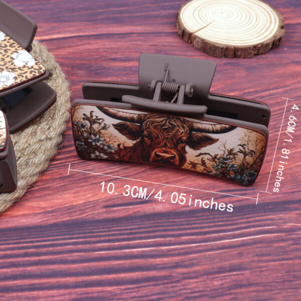 Wholesale Western Cowboy Style Cow Head Flower Pattern PU Leather Hair Clip