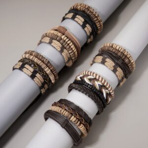 O1CN018q3Bqv1bDRe0r57QD__952103431-0-cib Wholesale Wooden Beads Coconut Shell Bead Chain Weaving Leather Combination Bracelet Set