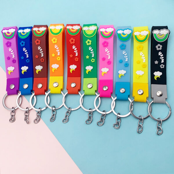 Wholesale Soft Rubber Rainbow Lanyard Keychains