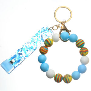 Blue bracelet keychain with clip