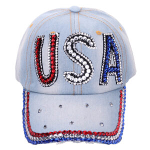 # No. 2 denim blue colored diamond USA cloth baseball cap / Adjustable