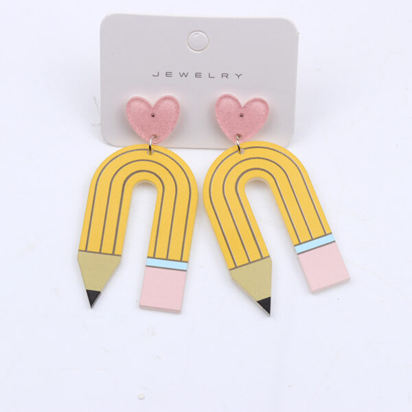 Wholesale Teacher's Day Pencil Stripe Heart Acrylic Earrings