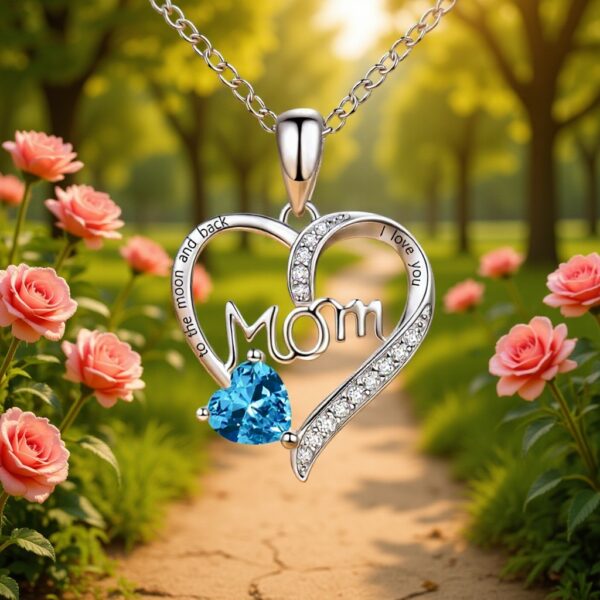 Wholesale Mother's Day Mom Heart-shaped Engraved Diamond Alloy Necklace