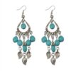 Wholesale Leaf Branch Tassel Turquoise Long Drop Shape Earrings