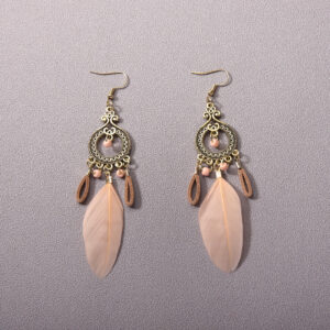 Khaki feather earrings-classic style