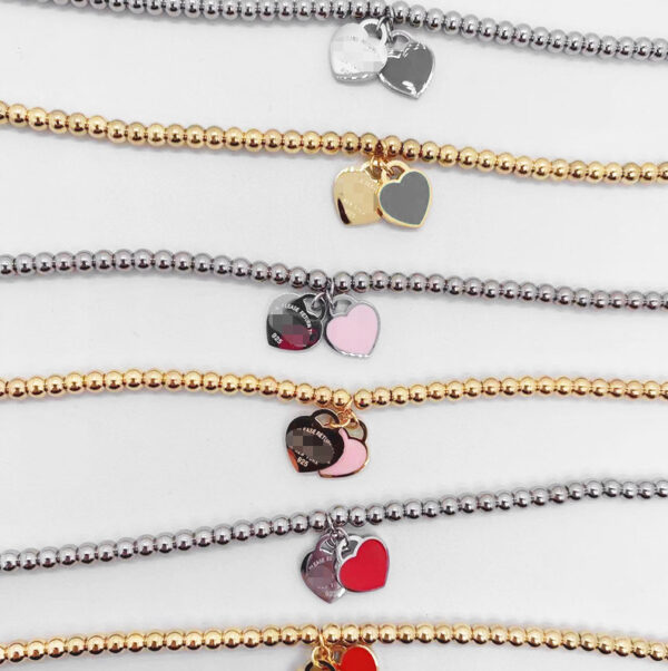 Wholesale Double Heart Bead Titanium Steel Peach Heart Pendant Love Epoxy Bracelet