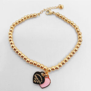 Wholesale Double Heart Bead Titanium Steel Peach Heart Pendant Love Epoxy Bracelet