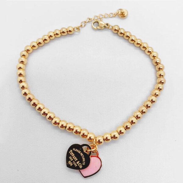Wholesale Double Heart Bead Titanium Steel Peach Heart Pendant Love Epoxy Bracelet