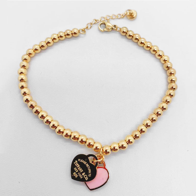 Wholesale Double Heart Bead Titanium Steel Peach Heart Pendant Love Exy Bracelet