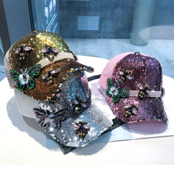 O1CN018z6kn01F5H7T2n659_3844060435-0-cib Wholesale Rhinestone Butterfly Sunscreen Sequin Mesh Baseball Caps