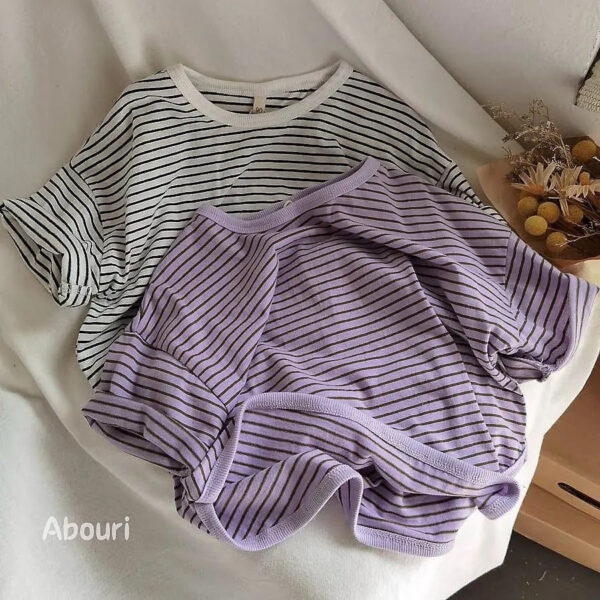 Whoelsale Children's Loose Striped Pure Cotton Short Sleeves