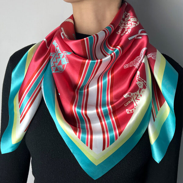 Wholesale Fashion Printed Bull Elephant Cactus Large Square Scarf Silky Scarf