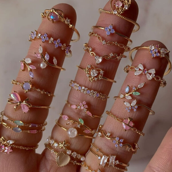 Wholesale New Flower Moon Butterfly Zircon Sweet and Cute Open Ring