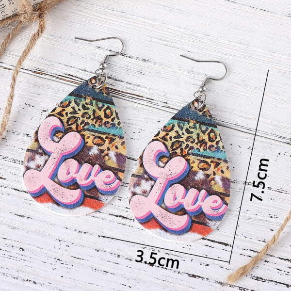 Wholesale Valentine's Day Love Leopard Heart Water Drop Pendant PU Double-sided Valentine's Day Earrings