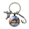 Wholesale Fishing Enthusiasts Time Gemstone Fish Hook Metal Keychain