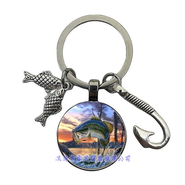 Wholesale Fishing Enthusiasts Time Gemstone Fish Hook Metal Keychain