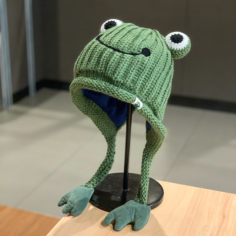 Wholesale Cute Frog Knitted Wool Hats with Plush lyester Ear Protectors