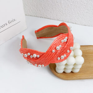 Orange red straw mat beaded