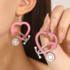Wholesale Color Stethoscope Shaped Wooden Heart Earrings