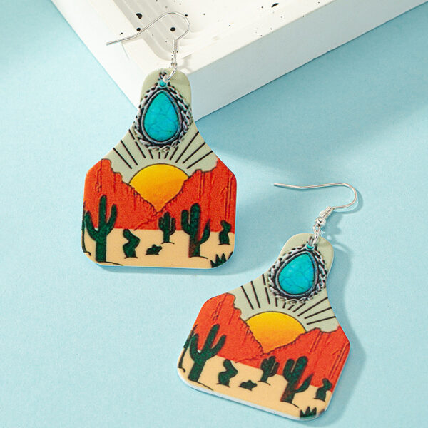 Wholesale Aztec Acrylic Landscape Painting Earrings