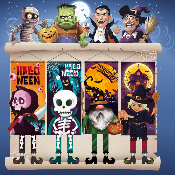 Wholesale Halloween Long Legs Dangling Elf White Ghost Hanging Flag Garden Non-woven Outdoor Banner