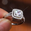 Wholesale Ring Copper Zircon Square Flash Diamond OLY-RS-CaoS007
