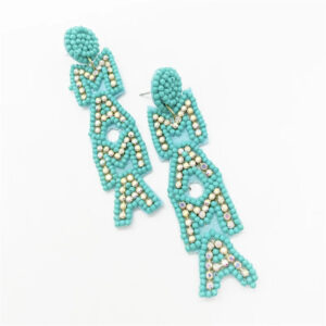 Pair of mama mother's day green rice beads