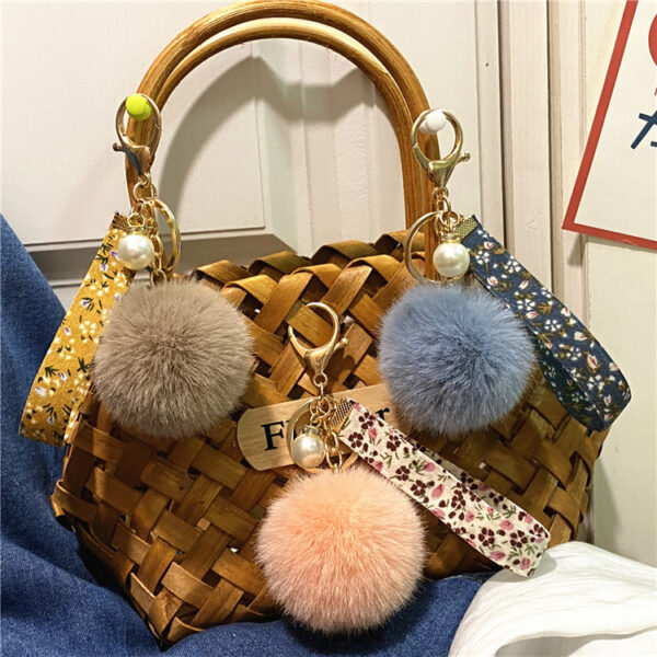 Wholesale Plush Floral Ribbon Pom Keychain