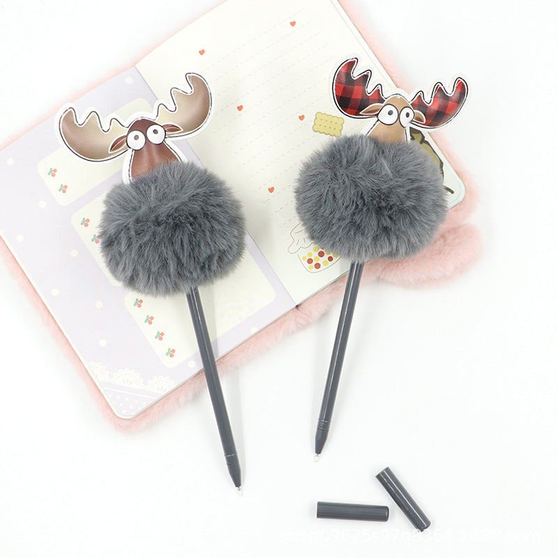 Wholesale Christmas Cartoon Shape Elk Hair Ball Pen