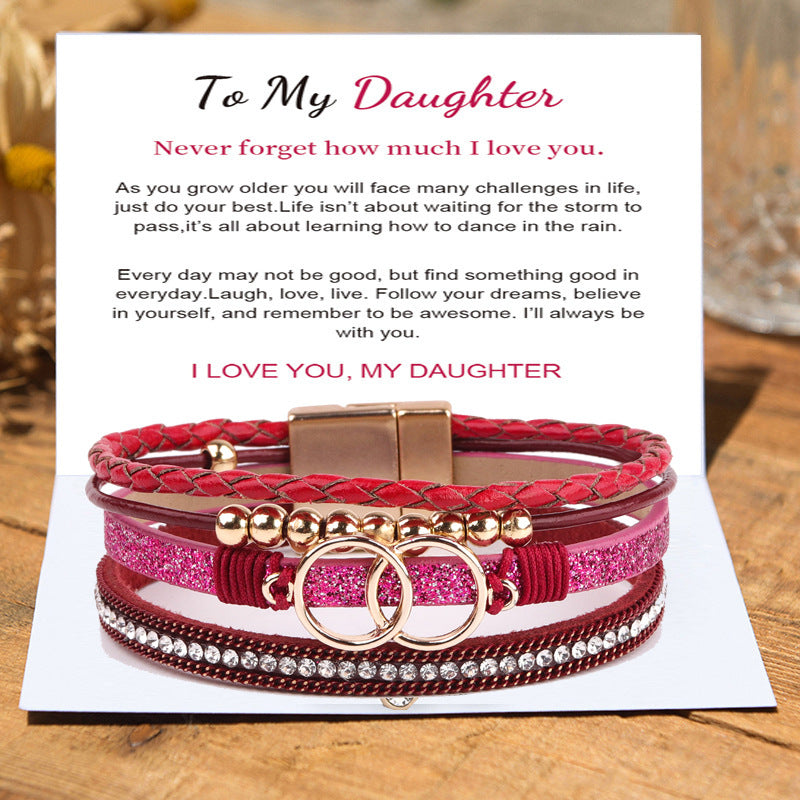 Wholesale Diamond Four Layer Braided Leather Bohemian Bracelet