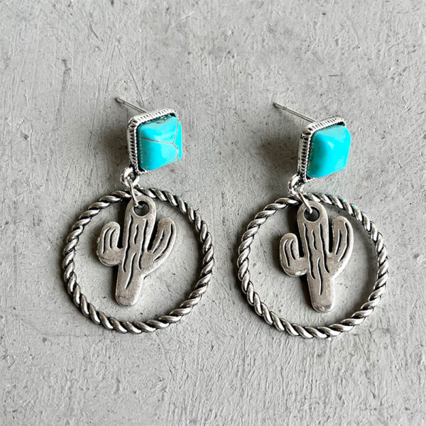 Wholesale Western Style Cactus Sunflower Alloy Turquoise Earrings