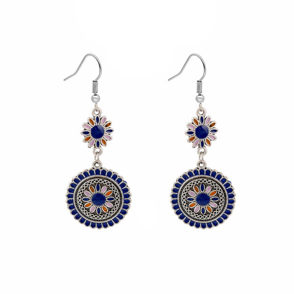 Wholesale Bohemian Drip Oil Round Sunflower Alloy Earrings