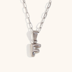 Mini bubble letter paper clip chain necklace-Silver-F